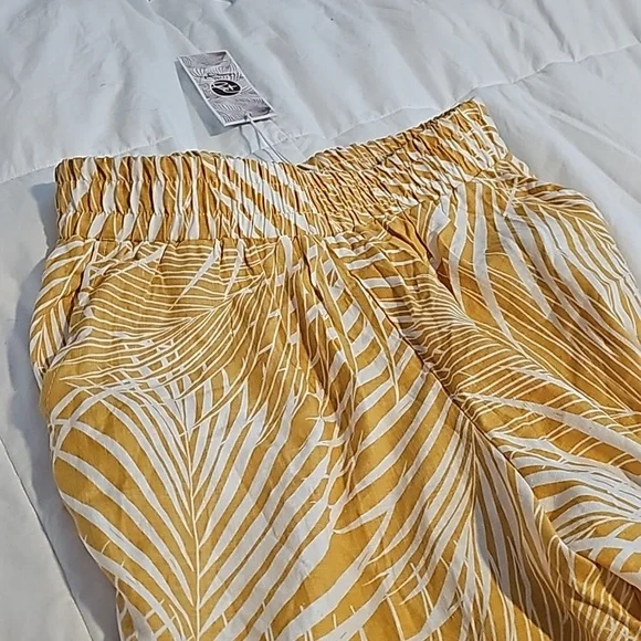 NWT Panarama Jack's Palm Print Yellow Linen Wide Legged Summer Pants - Picture 7 of 7